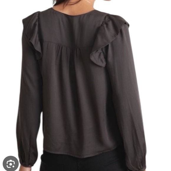 Marine Layer Rory Tencel Ruffle V-NECK Button Down Top Women's Large - Picture 4 of 9